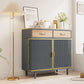 Carbonized Bamboo and Iron 2 Drawer Sideboard With Cabinet, Doors and Trim Grey