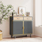 Carbonized Bamboo and Iron 2 Drawer Sideboard With Cabinet, Doors and Trim Grey