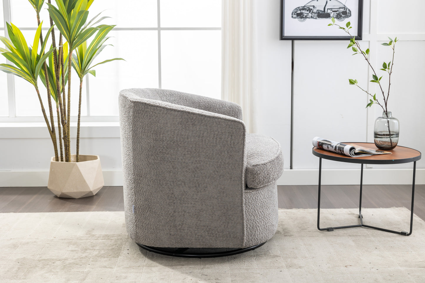 Comfy Round 360 Degree Swivel Barrel Chair, Grey