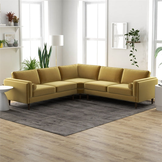 Symmetrical Velvet Corner Sofa - Yellow