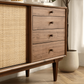 Black Walnut Rattan Two Door Four Drawer Sideboard Buffet Cabinet