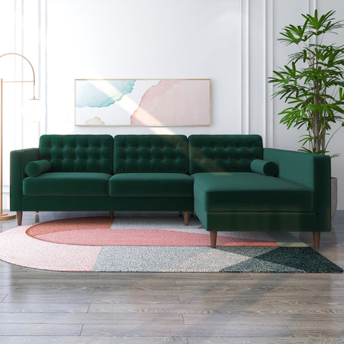 Carol Sectional Velvet Sofa with Right Chaise | Green