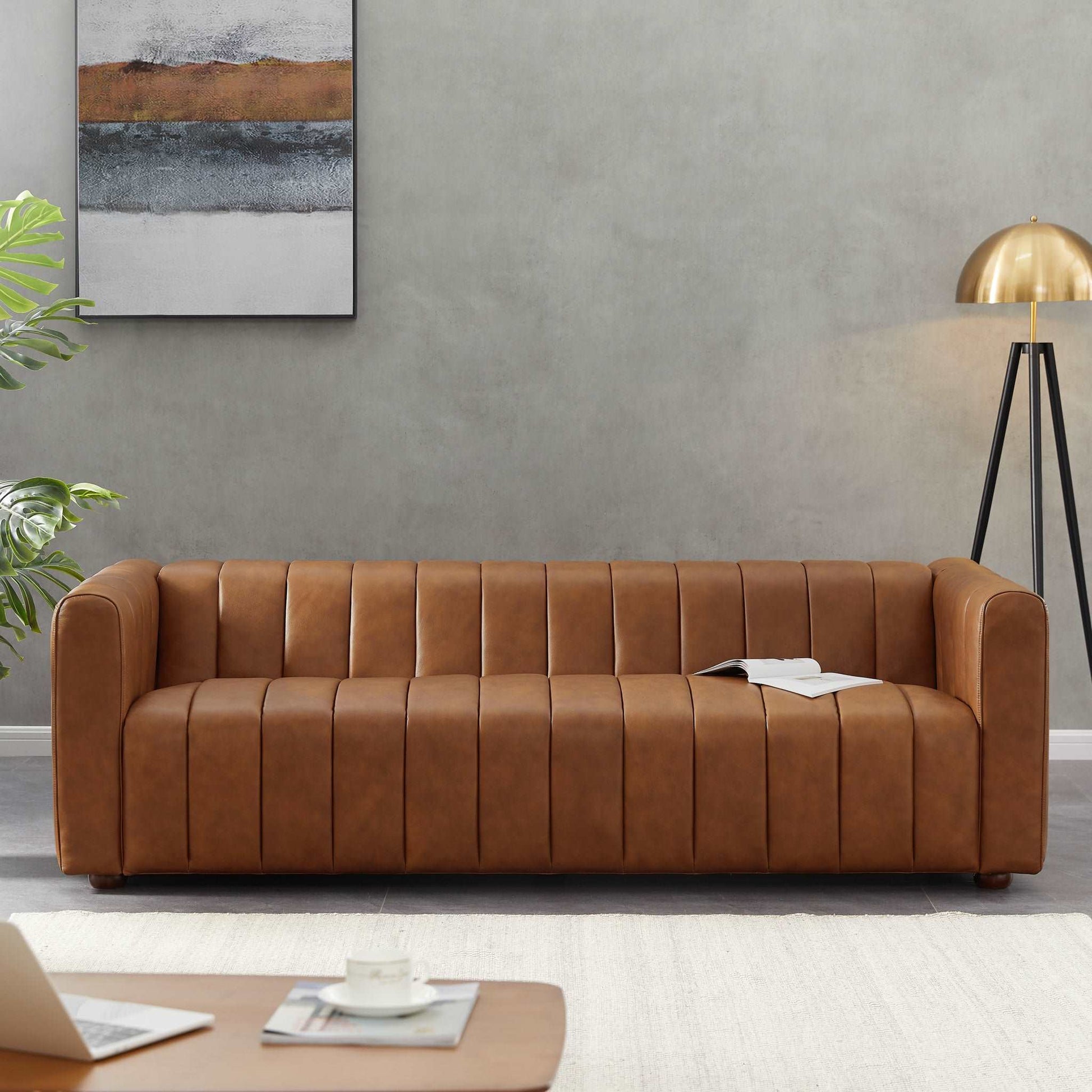 Alyssa Leather Tufted Sofa Tan