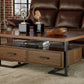 Contemporary Coffee Table with Drawers, Walnut Wood and Black Metal Finish