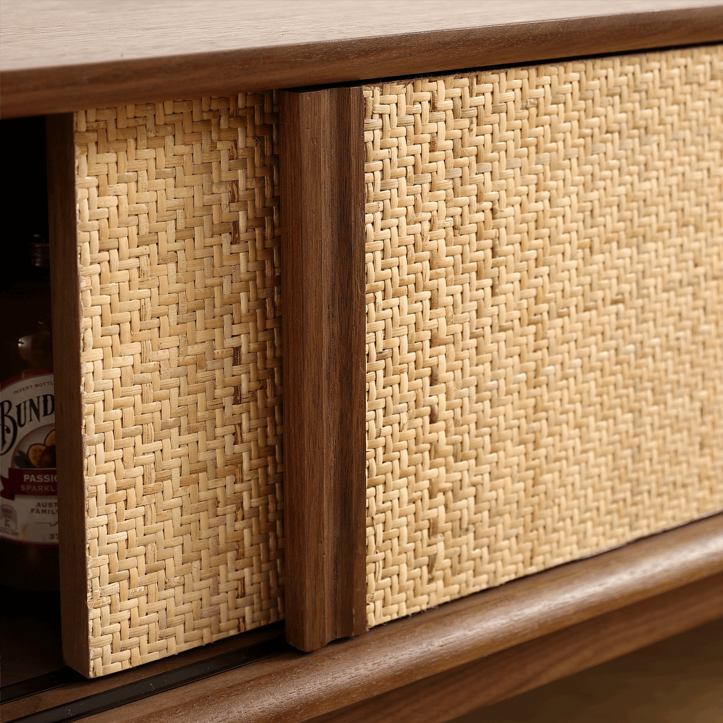 Black Walnut Rattan Two Door Four Drawer Sideboard Buffet Cabinet