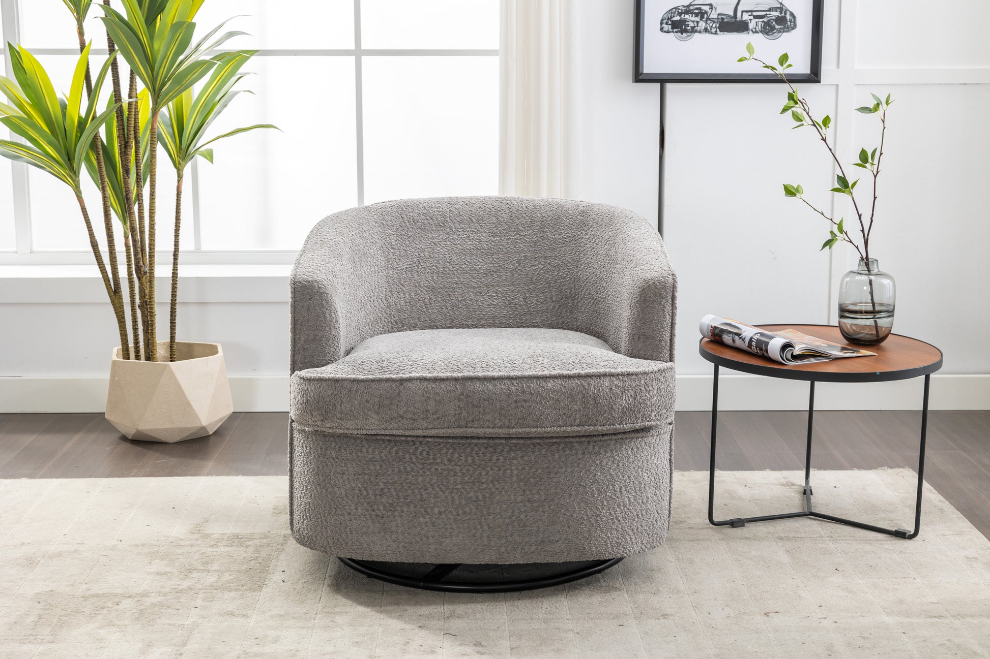 Comfy Round 360 Degree Swivel Barrel Chair, Grey