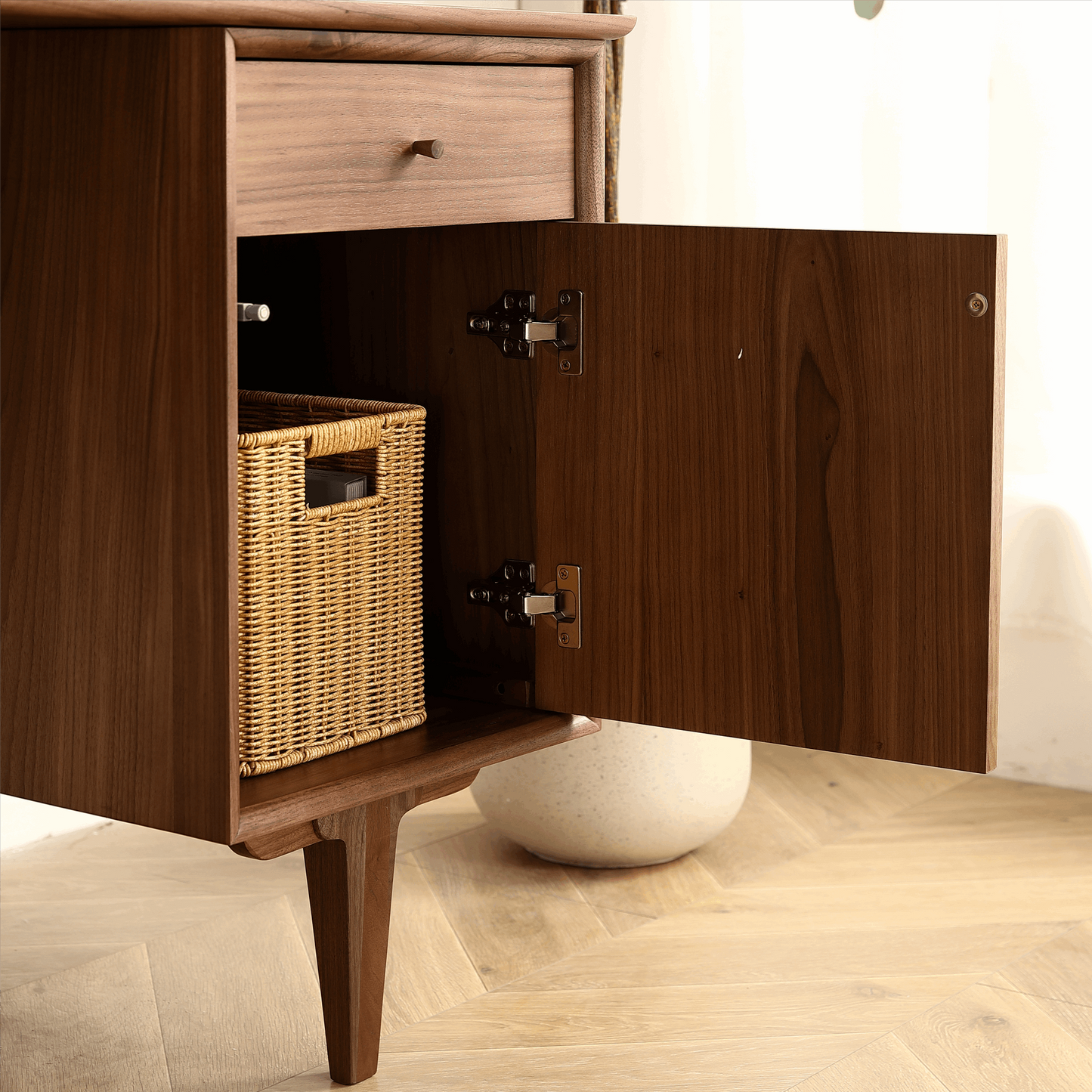 Black Walnut Rattan Home Office Desk