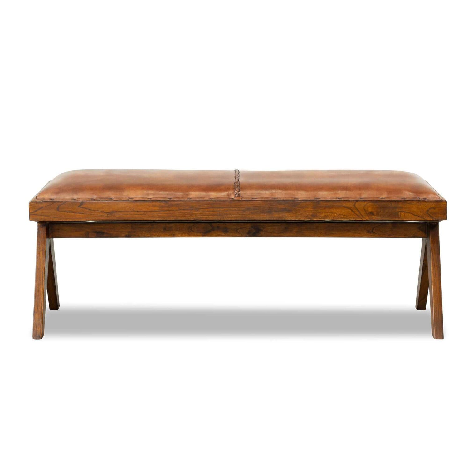 Fredrick Leather Bench (w/ line) | Antiqued Tan