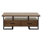 Contemporary Coffee Table with Drawers, Walnut Wood and Black Metal Finish