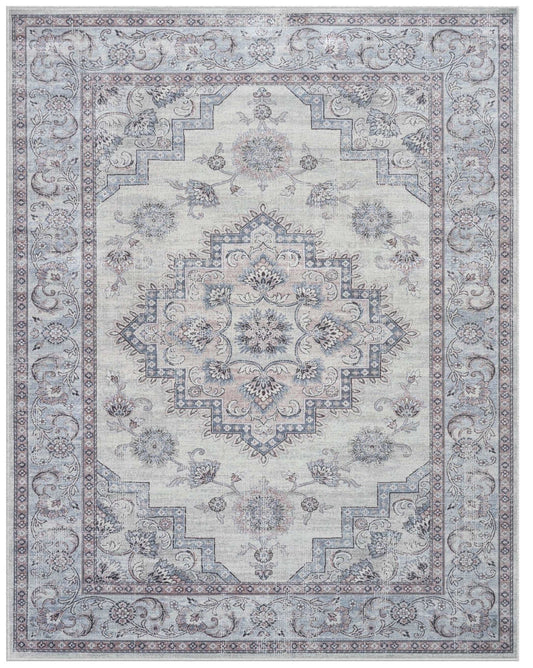 Calanthe Grey, Blush, Blue, Ivory Viscose Area Rug