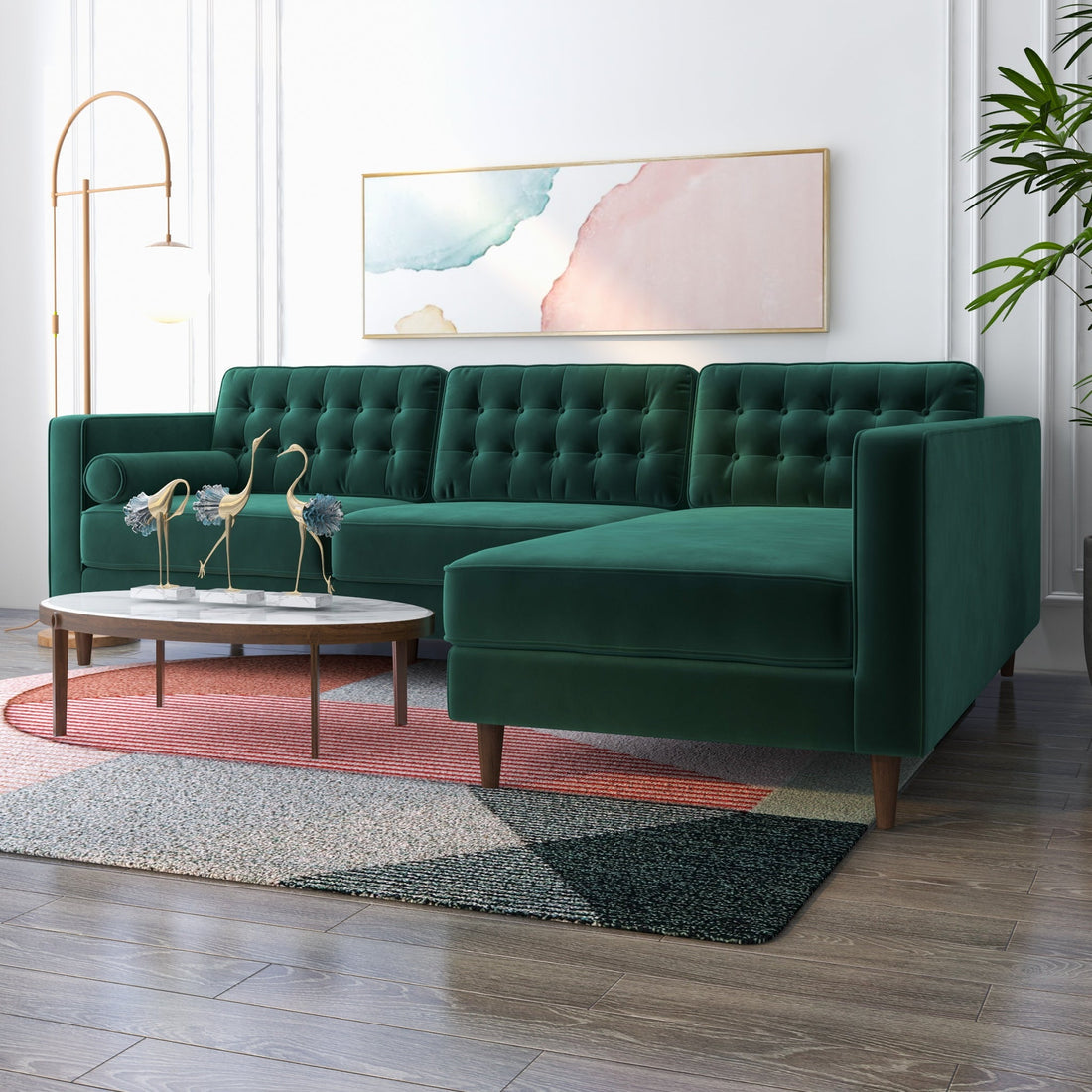 Carol Sectional Velvet Sofa with Right Chaise | Green