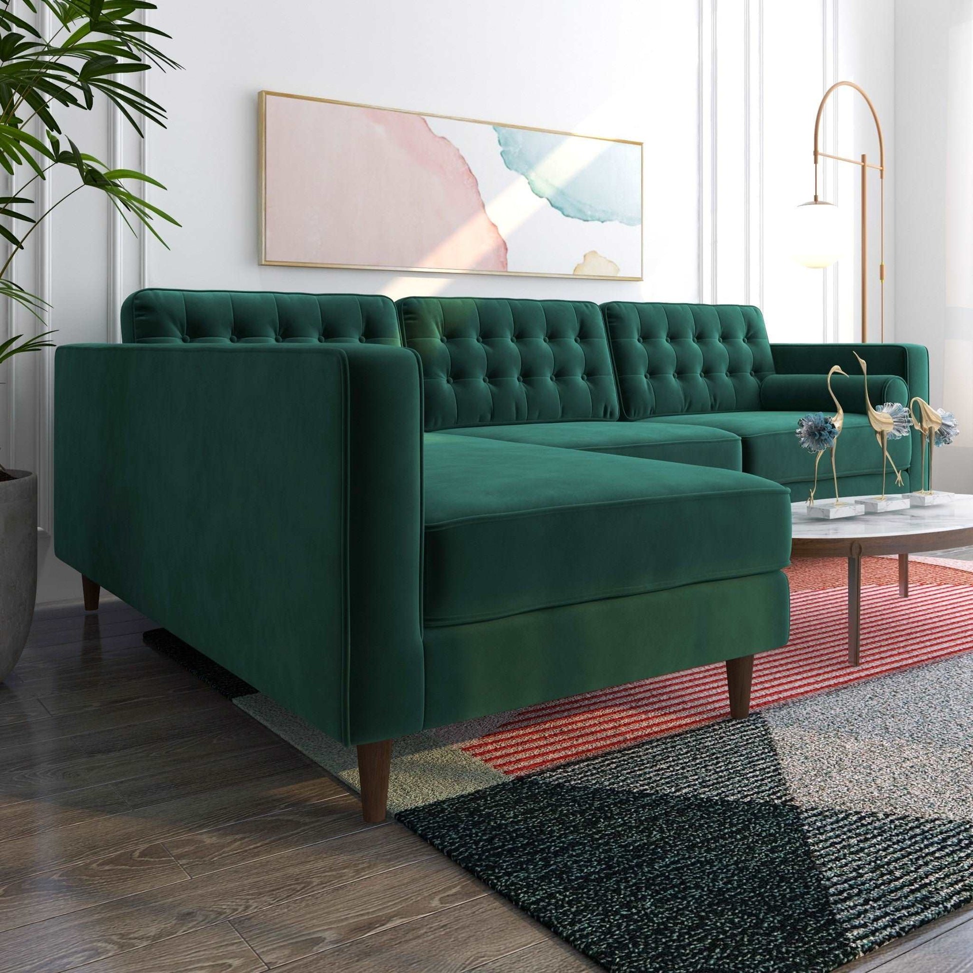 Carol Sectional Velvet Sofa with Left Chaise | Green