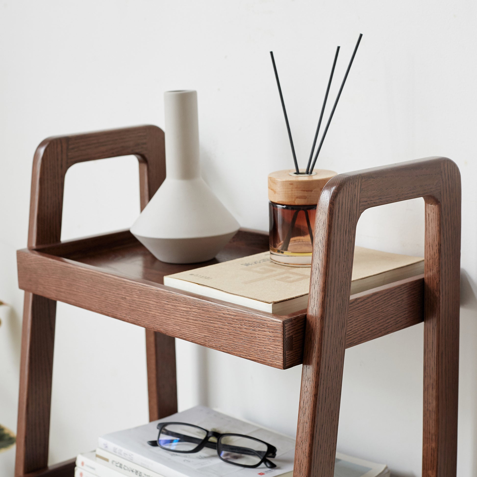 Solid Oak Storage 3-Tier Nightstand, Walnut