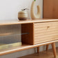 Solid Beech Wood TV Cabinet with Glass Doors, Two Drawers