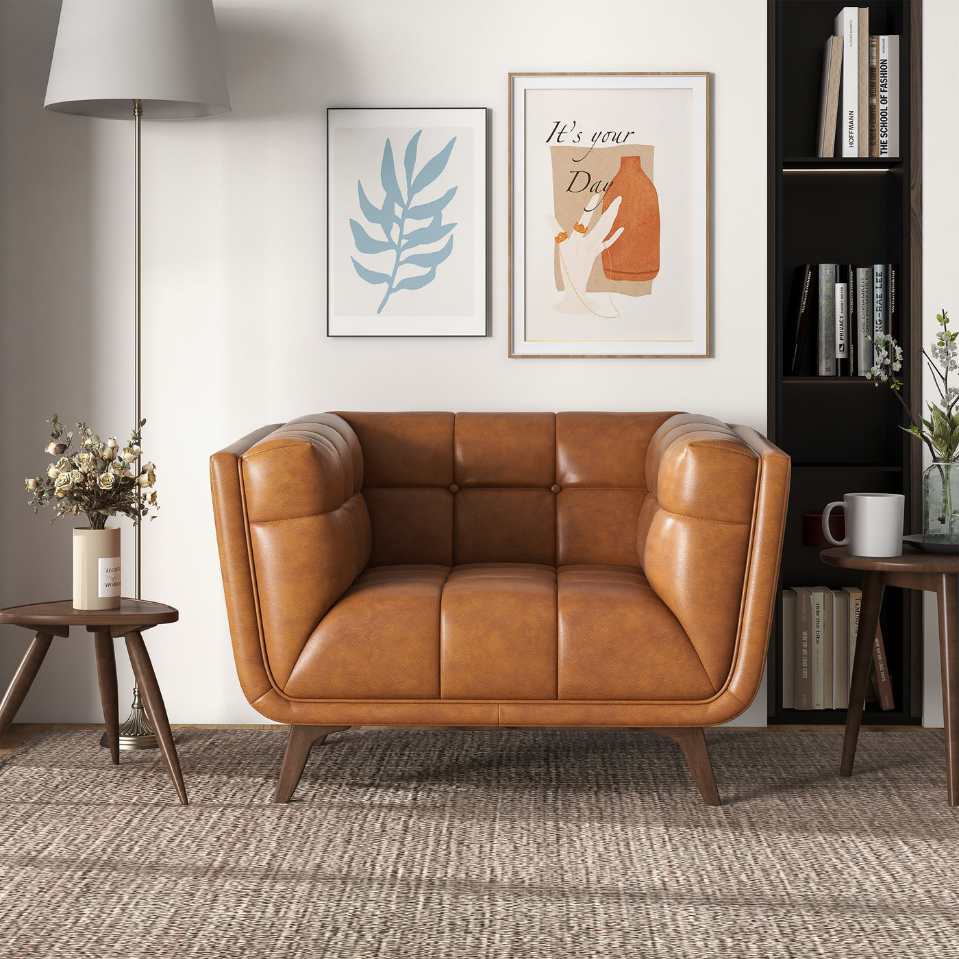 Kaleb Leather Lounge Chair | Cognac