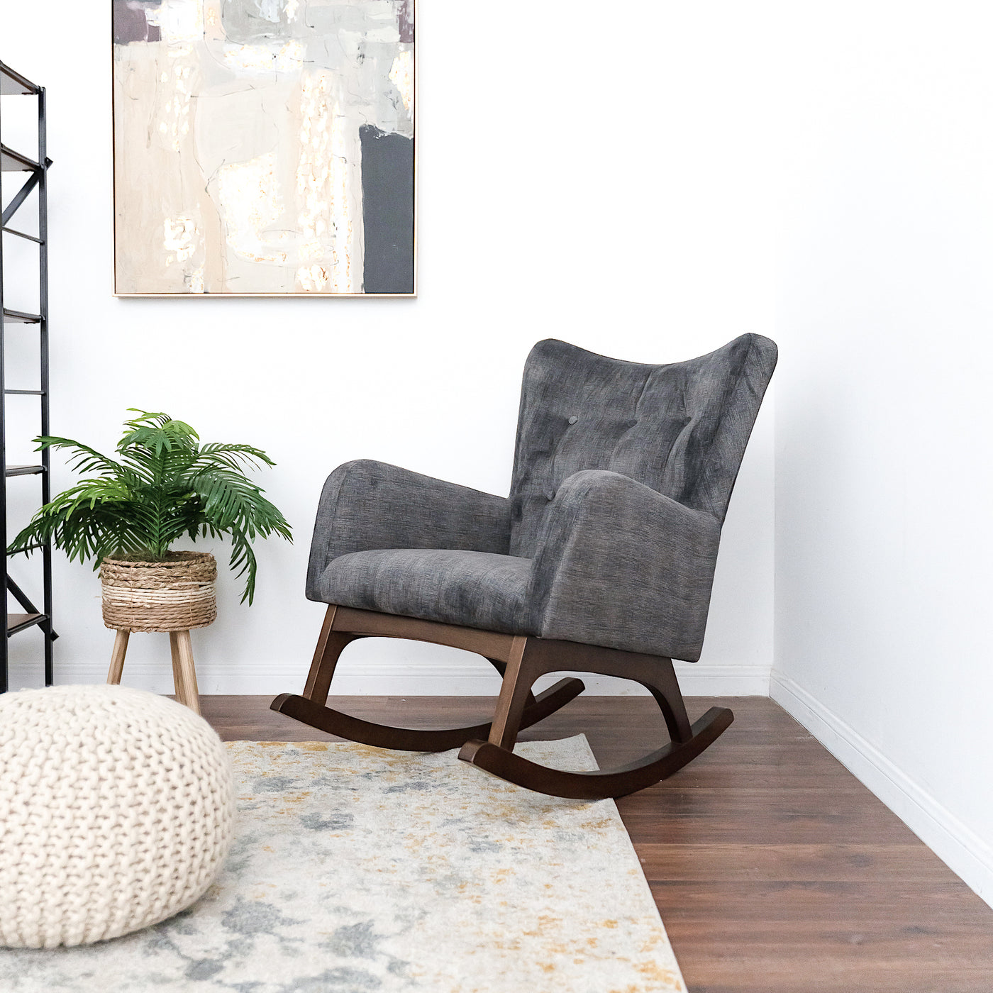 Adina Grey Velvet Fabric Rocking Chair