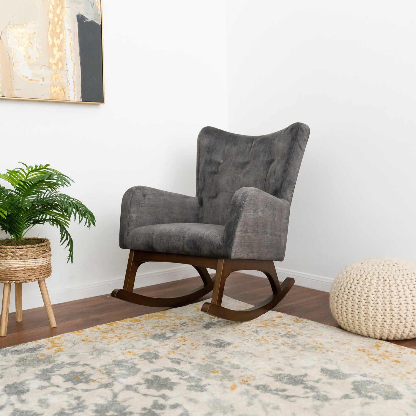 Grey Velvet Fabric Rocking Chair