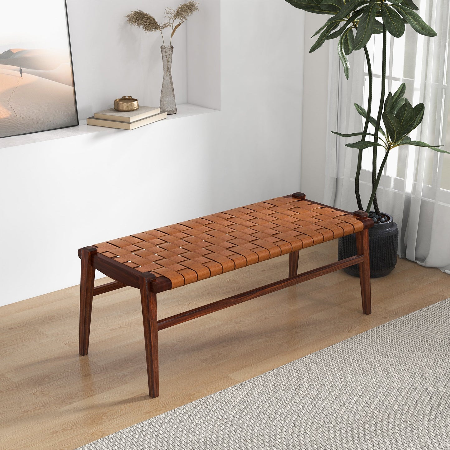 Carrie Leather Bench | Tan