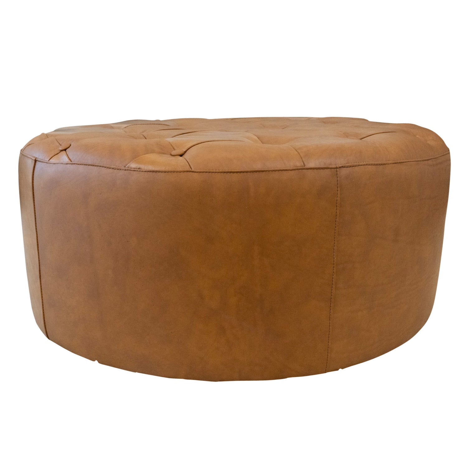 Malay Round Leather Ottoman | Tan