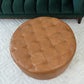 Malay Round Leather Ottoman | Tan