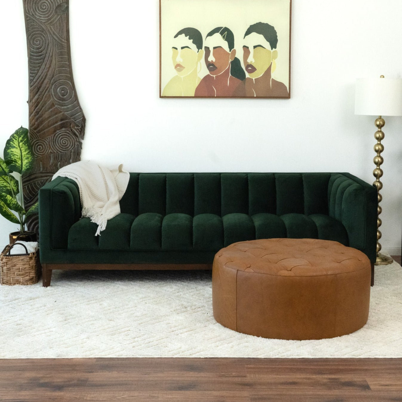 Malay Round Leather Ottoman | Tan