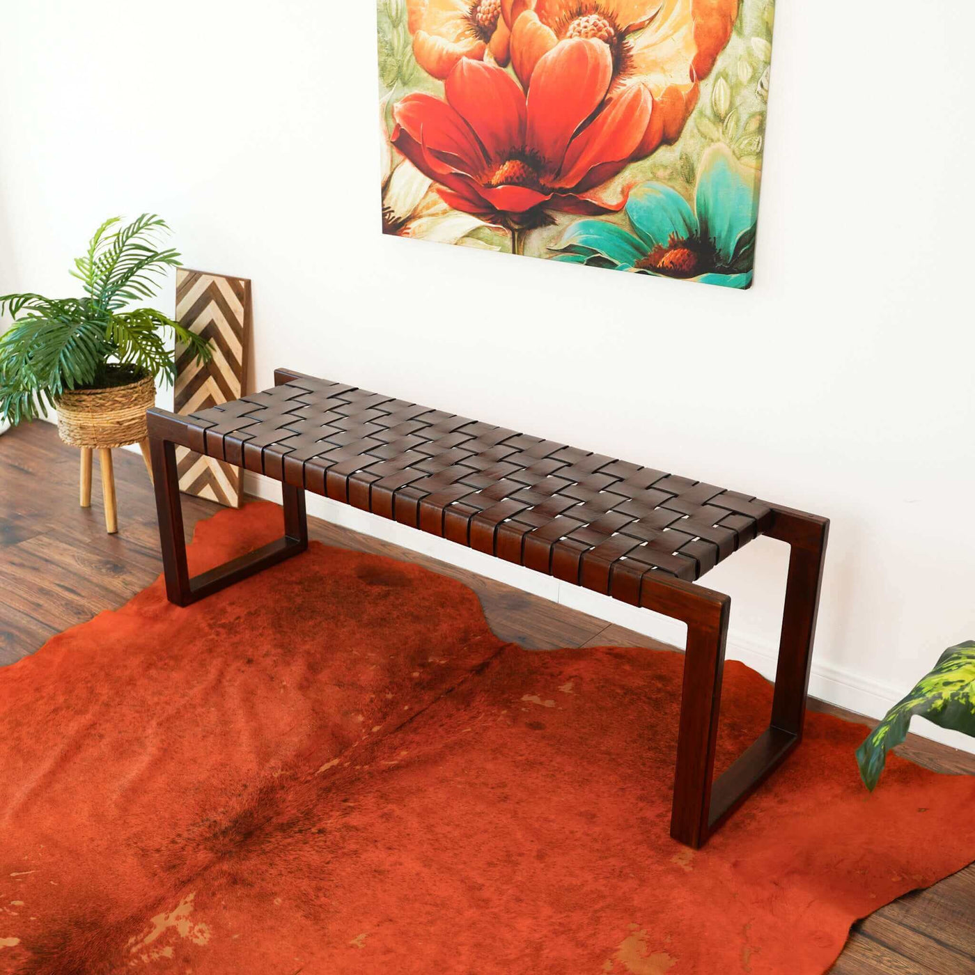 Carmine Leather Bench | Tan