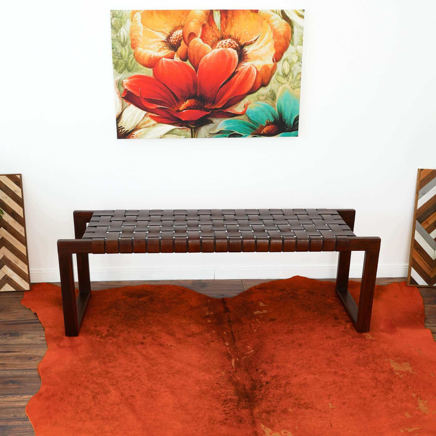 Carmine Leather Bench | Cognac