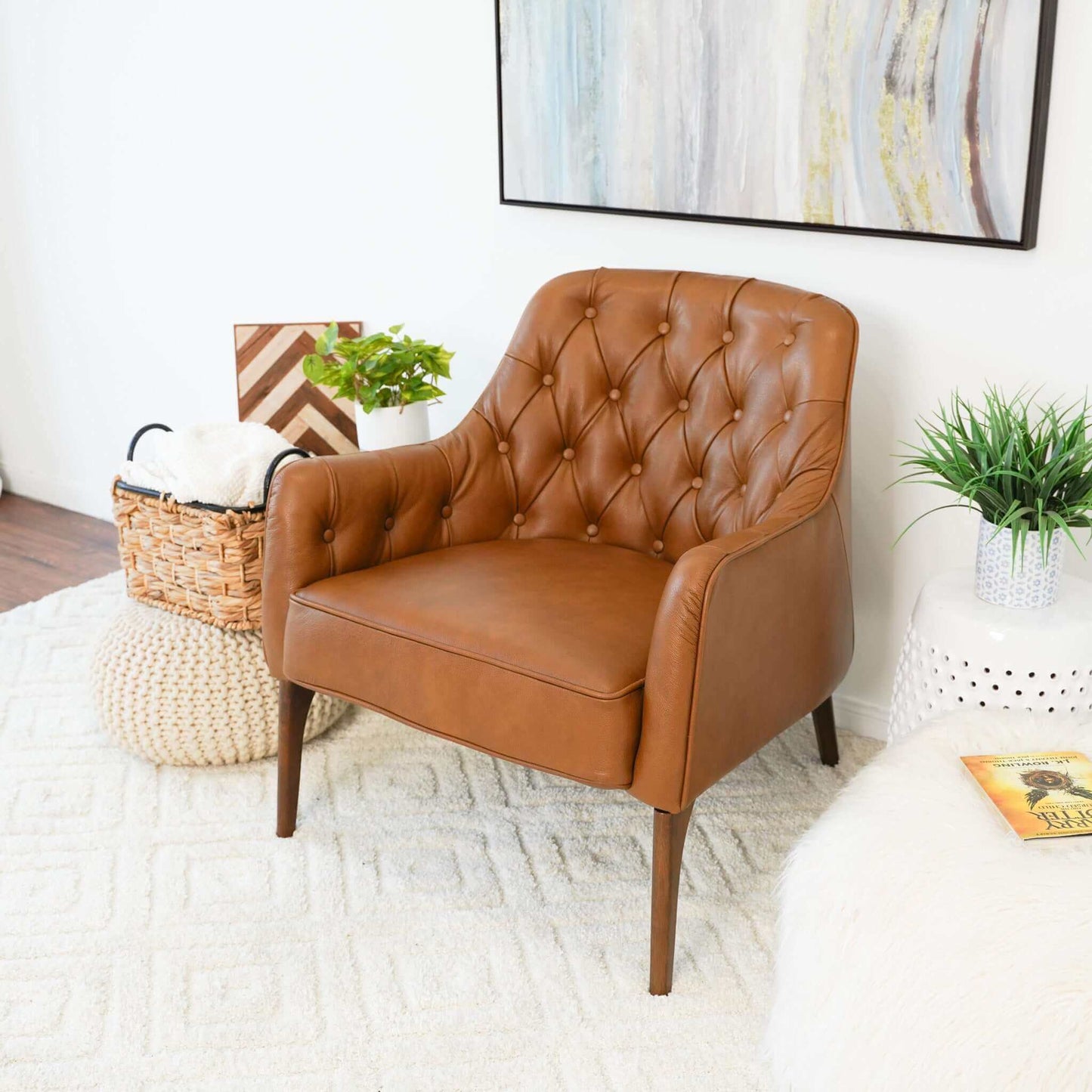 Jonathan Tufted Leather Lounge Chair Tan