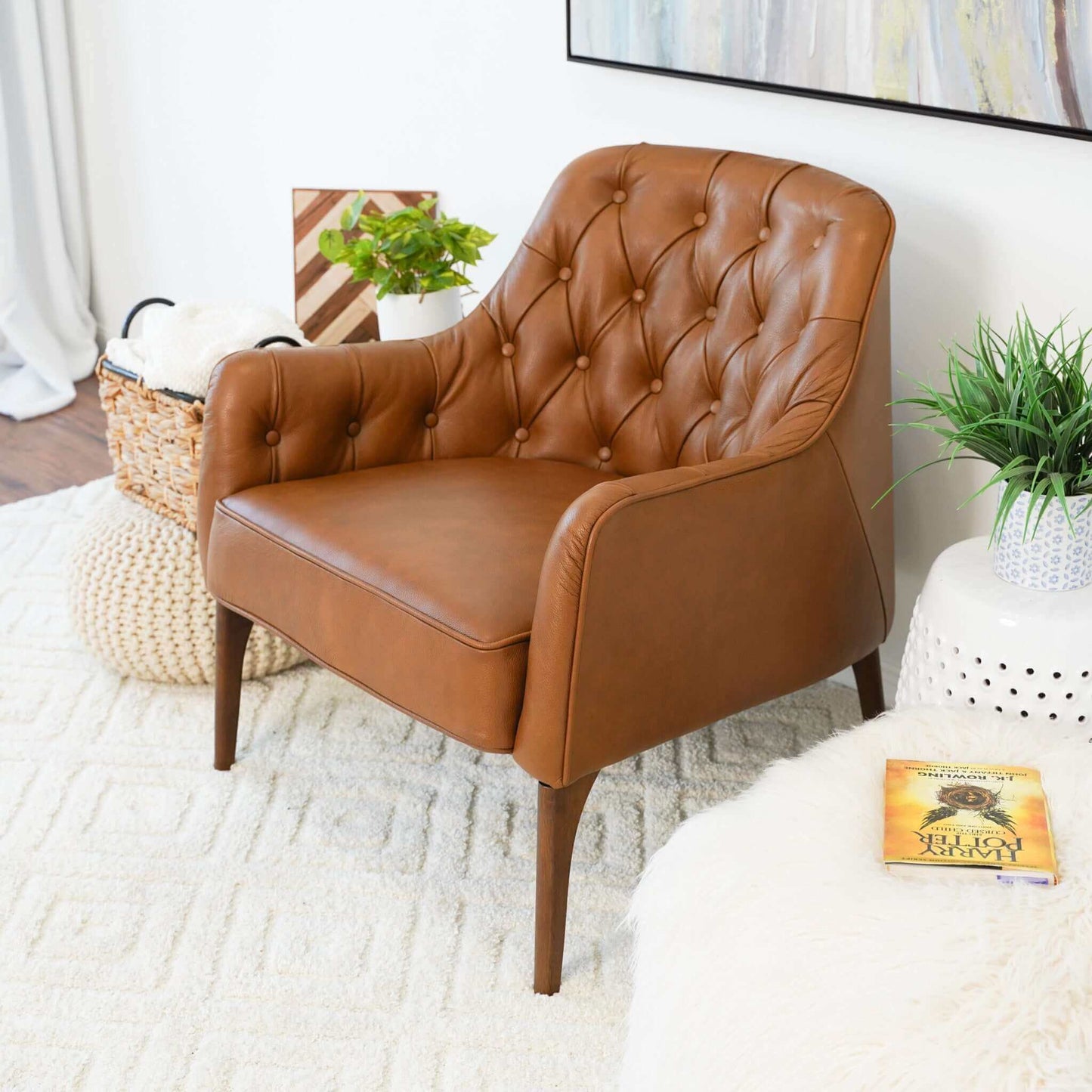 Jonathan Tufted Leather Lounge Chair Tan