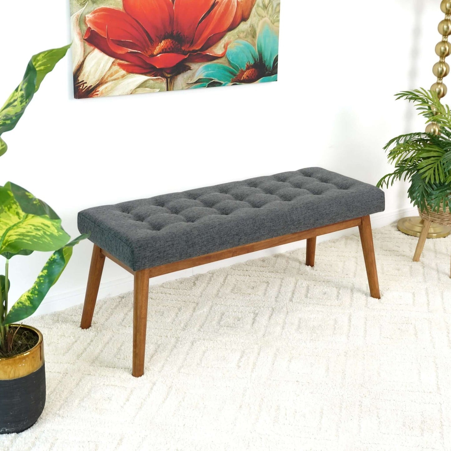 Devlin Fabric Bench | Dark Grey