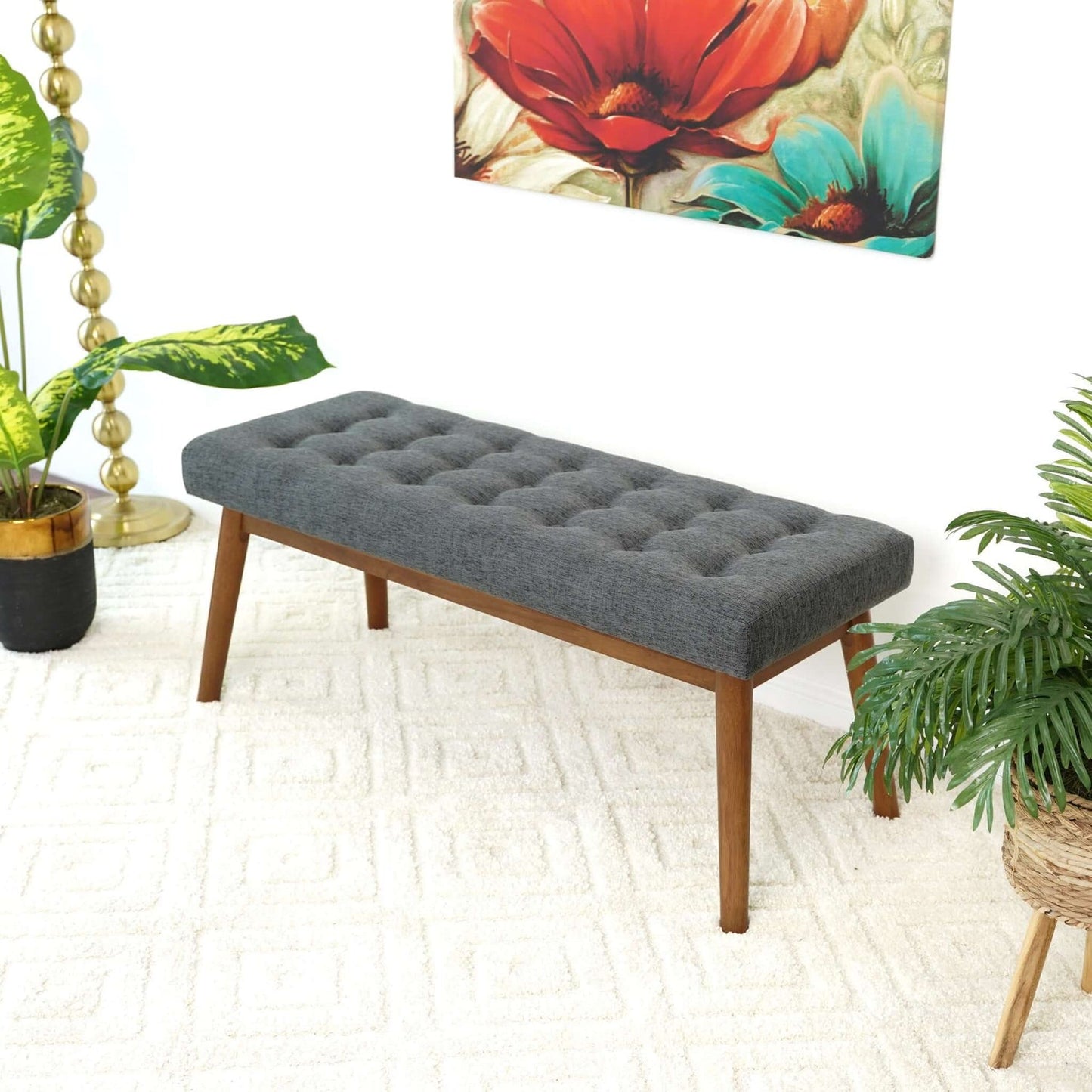 Devlin Fabric Bench | Dark Grey