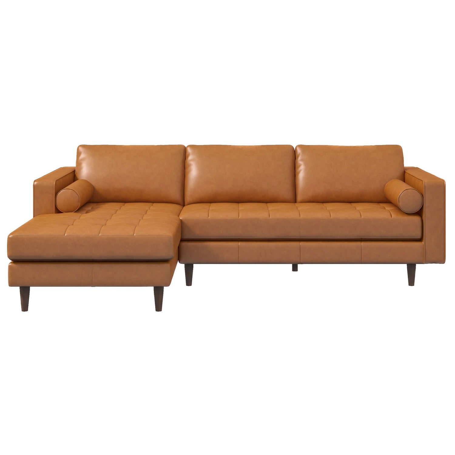 Durham Leather Sectional Sofa Left Facing Chaise | Tan