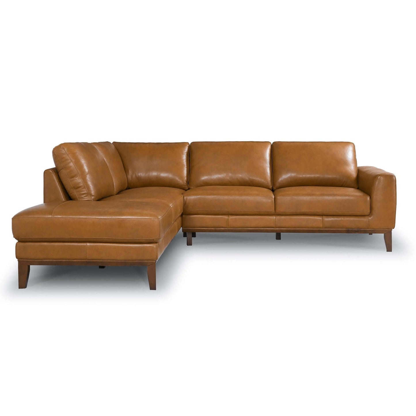 Lawrence Leather Sectional Sofa, Tan, Left Chaise