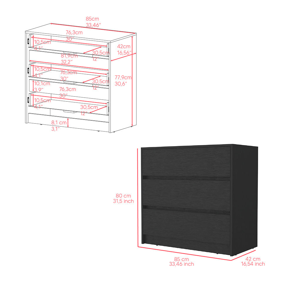 Dresser Maldus, Three drawers, Black Wengue Finish-6