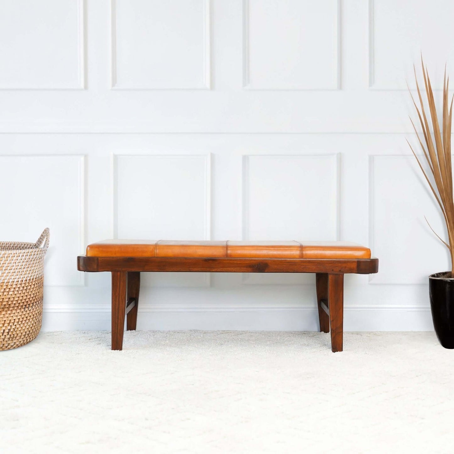 Madeline Leather Bench | Tan