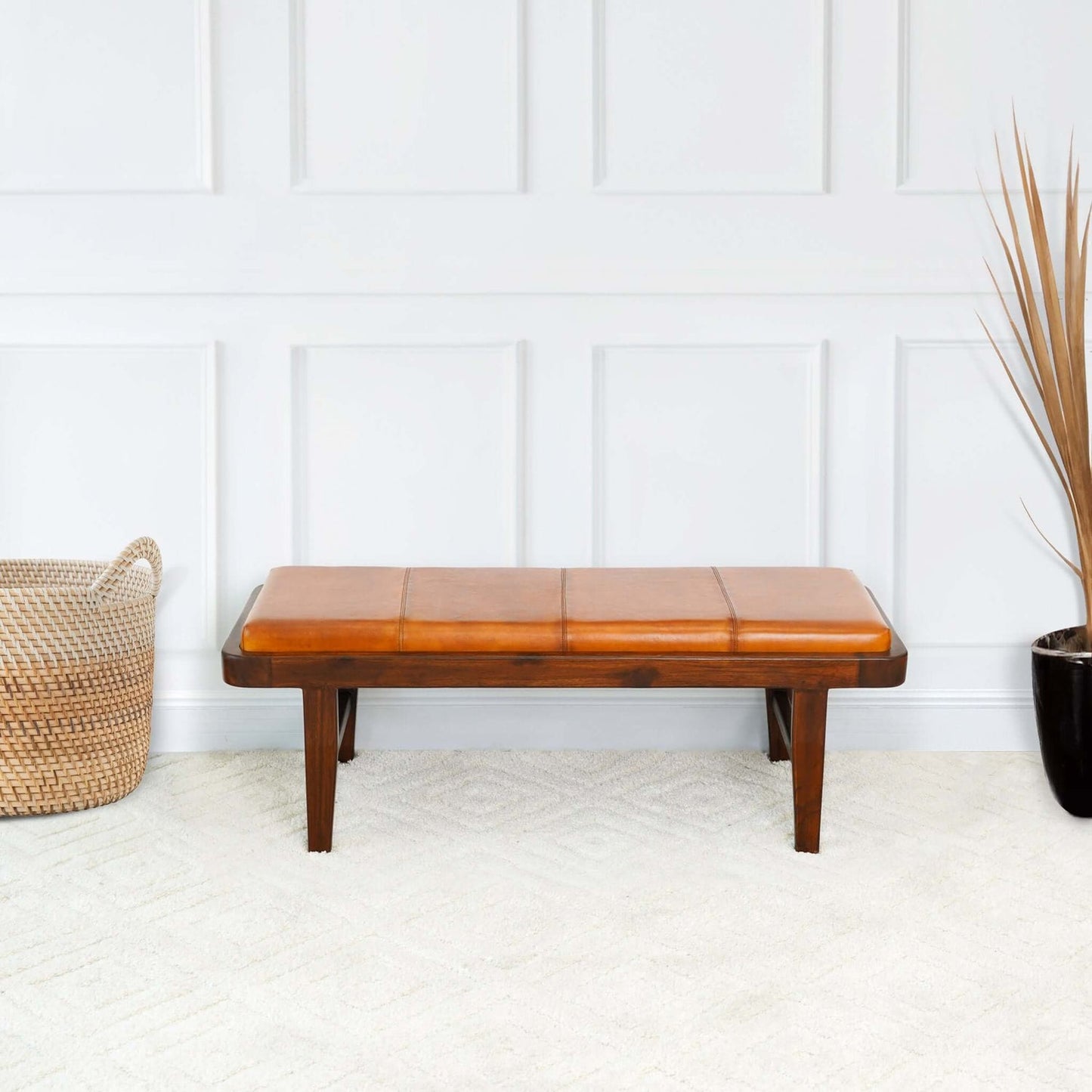 Madeline Leather Bench | Tan