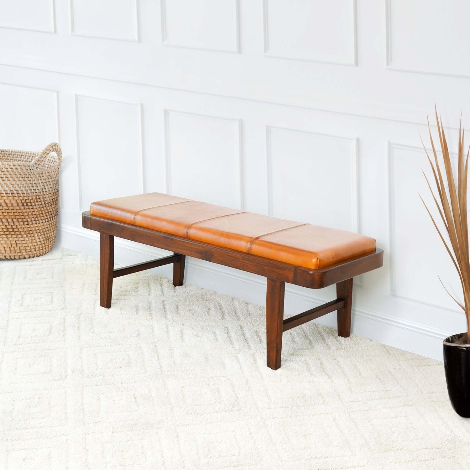 Madeline Leather Bench | Tan