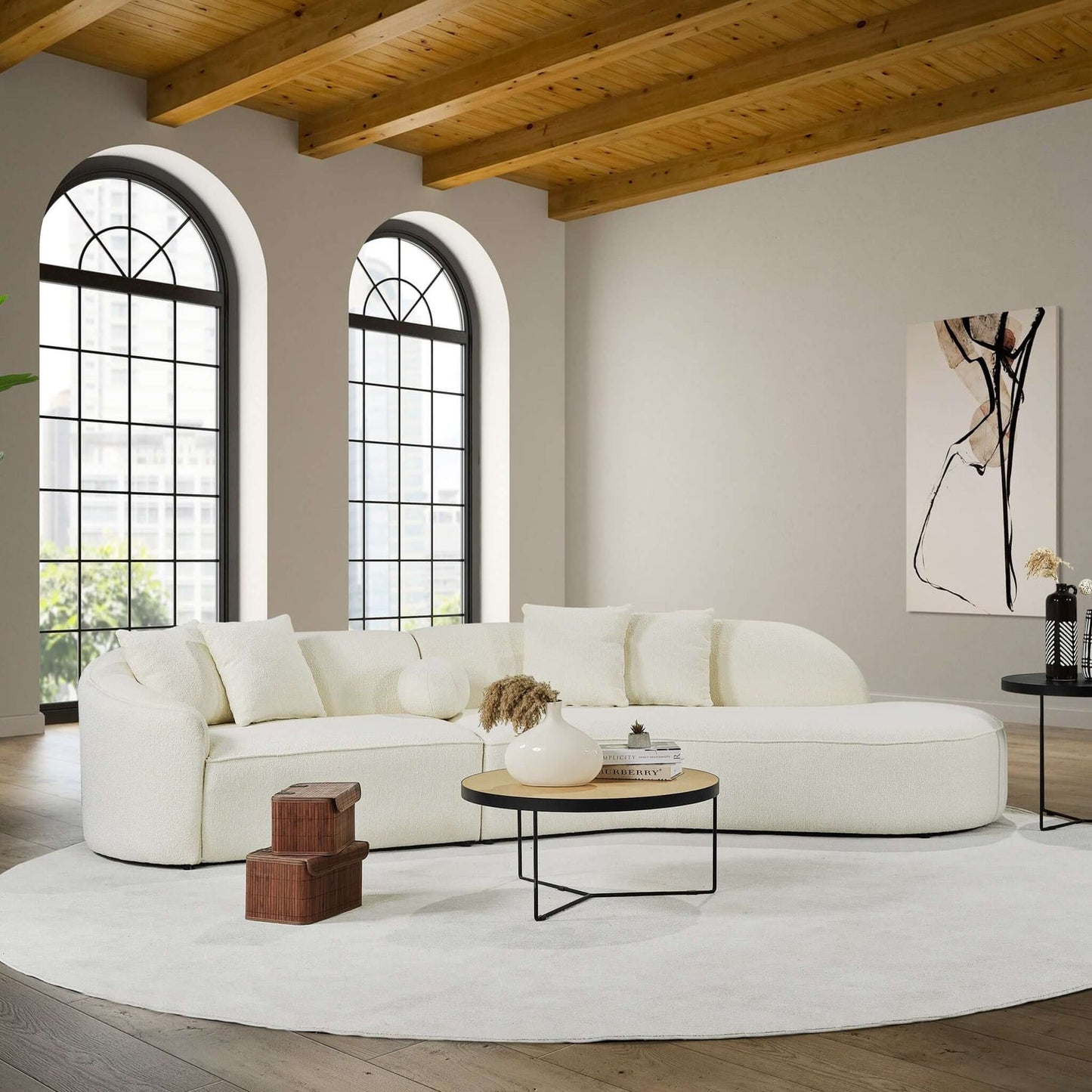 Selena Japandi Style Curved Boucle Sectional Sofa | Ivory