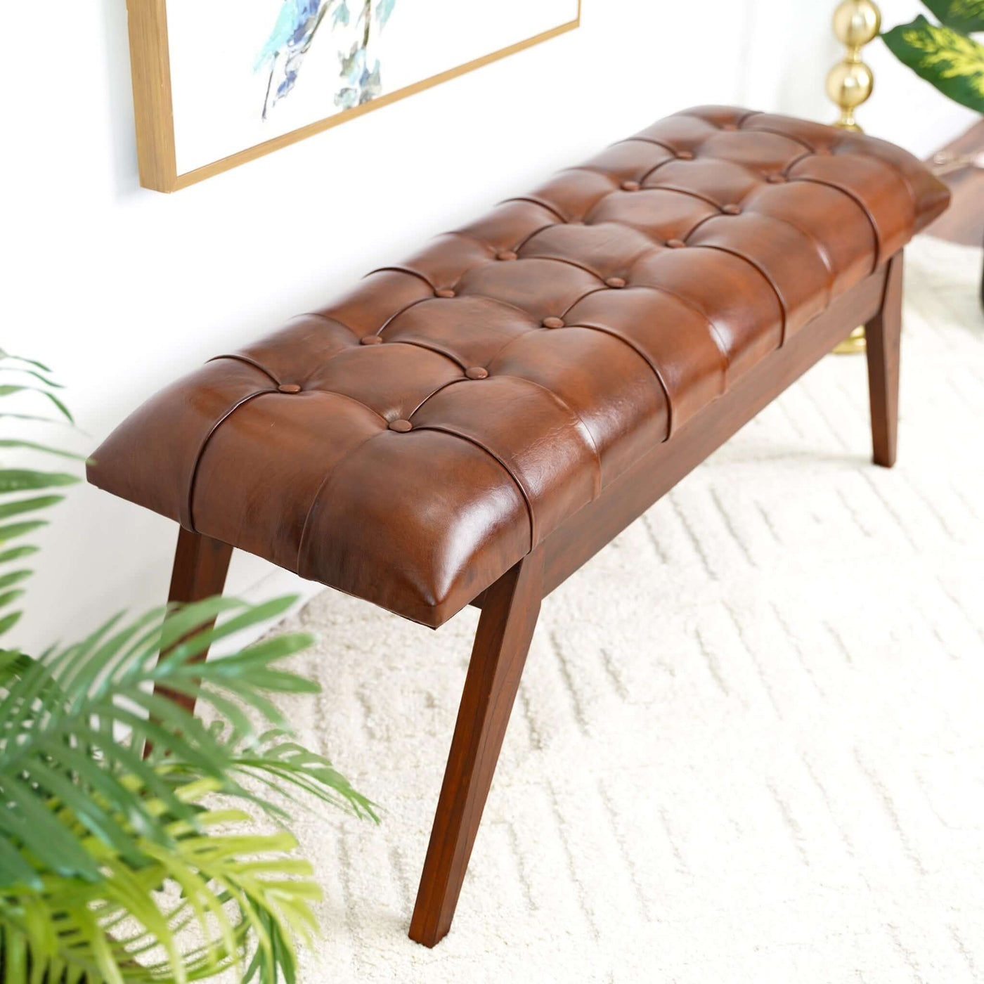 Christina Leather Bench | Cognac