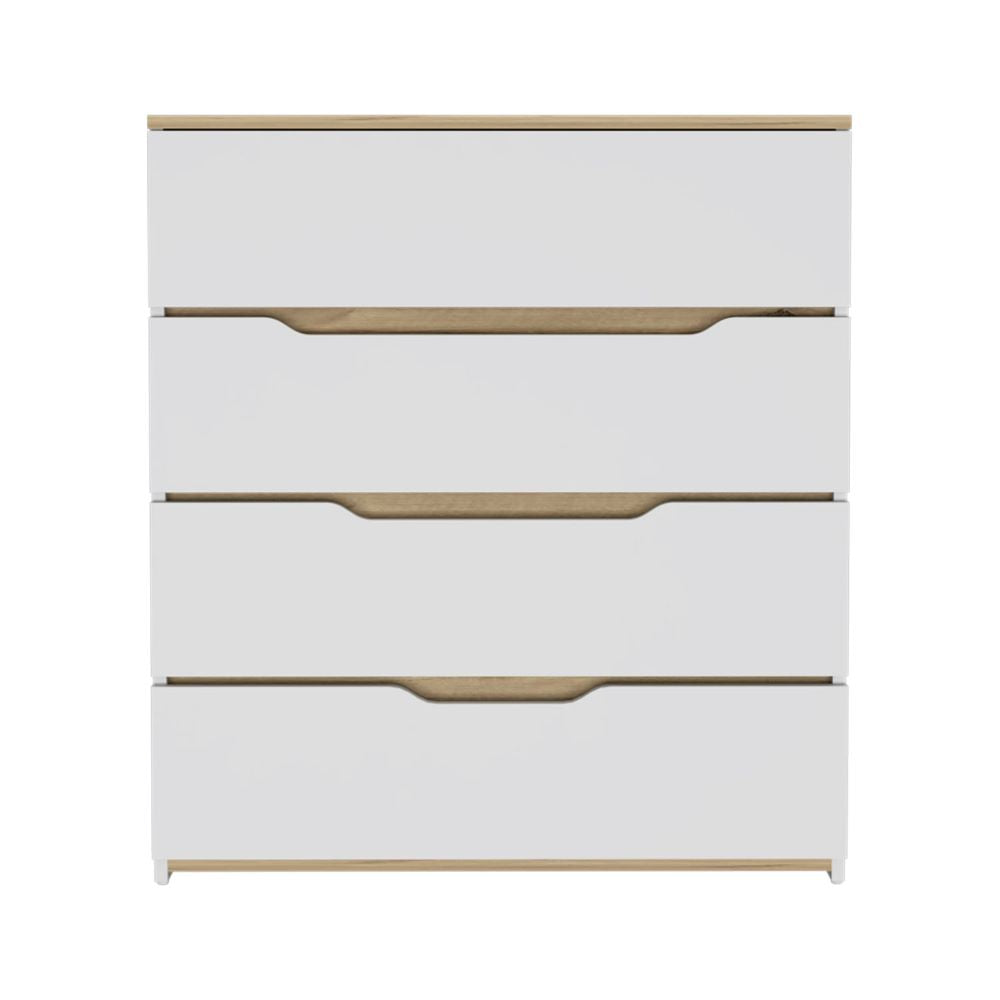 Dresser Oboe, Superior Top, Four Drawers, White / Light Oak Finish-3