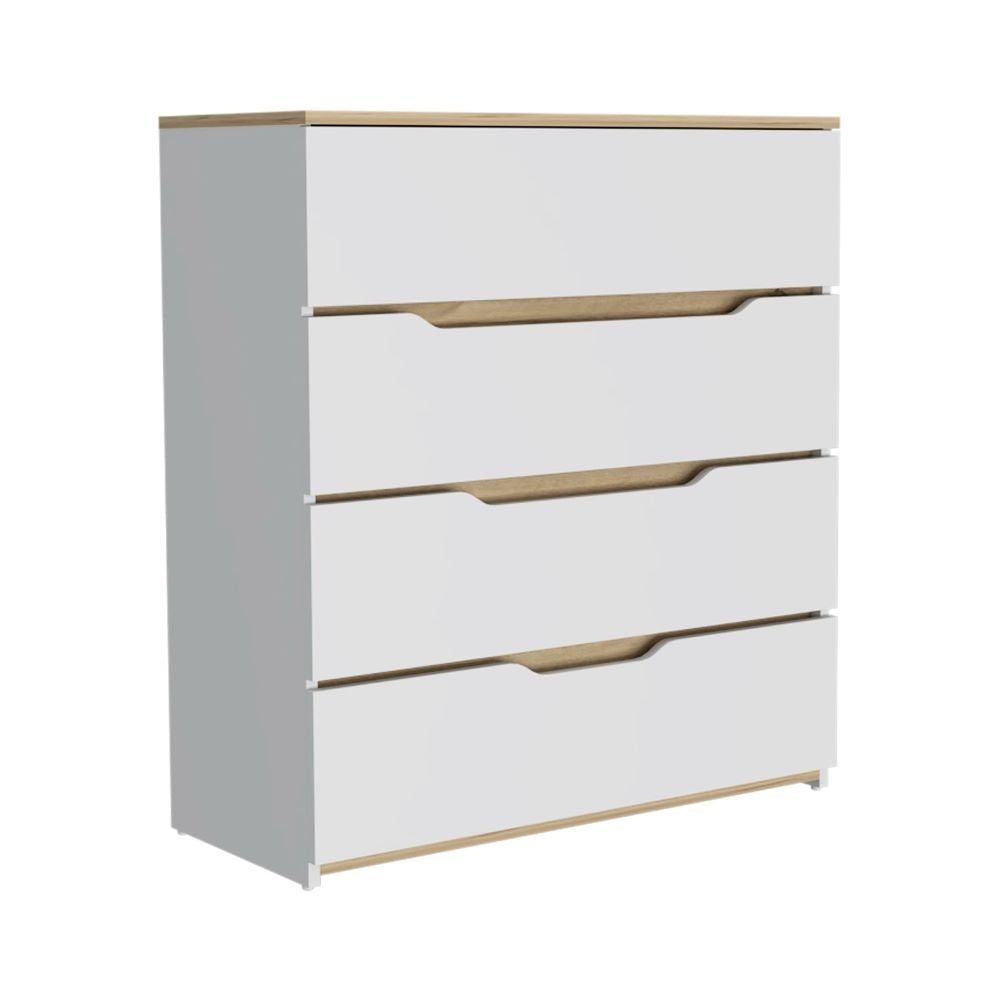 Dresser Oboe, Superior Top, Four Drawers, White / Light Oak Finish-5