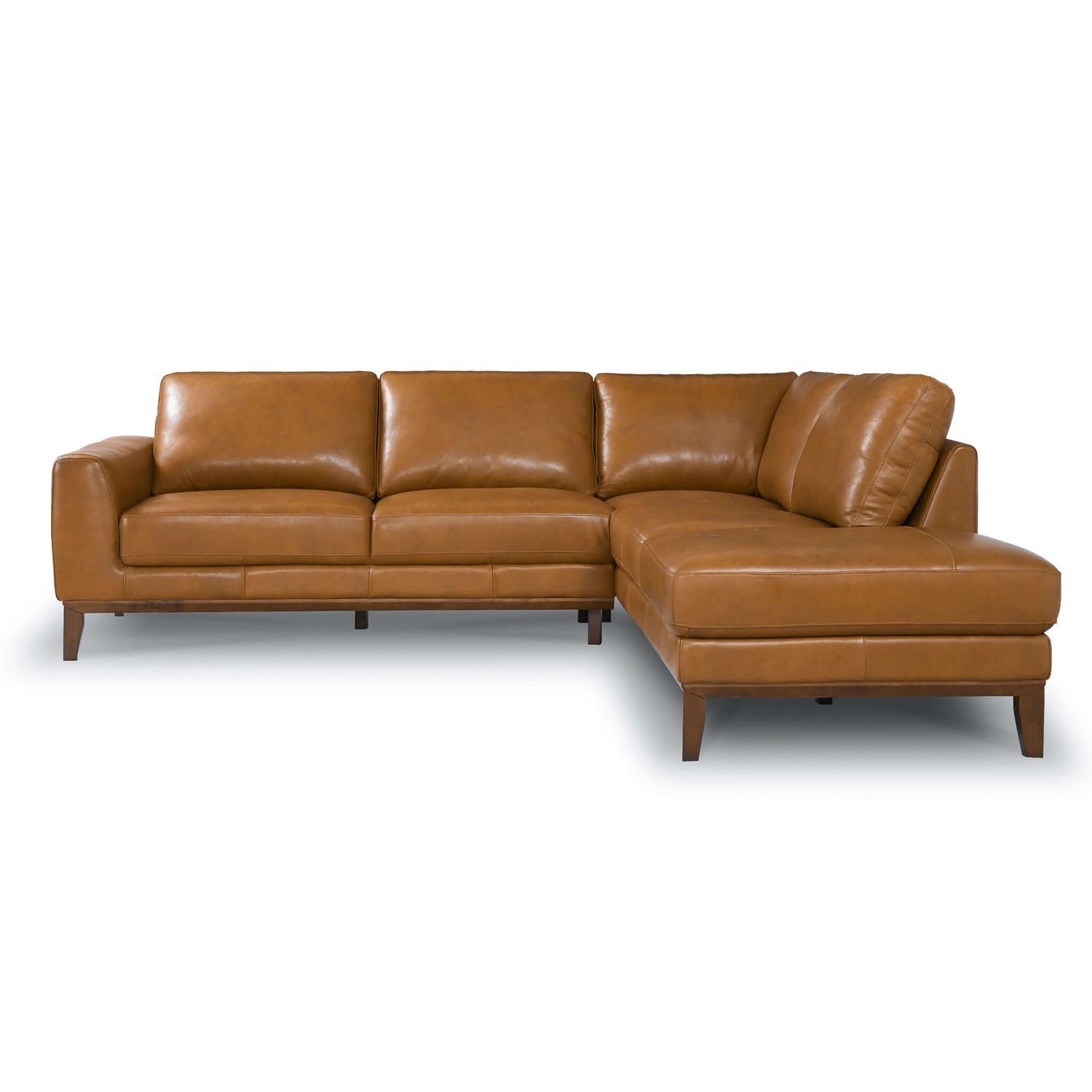 Lawrence Leather Sectional Sofa, Tan, Right Chaise