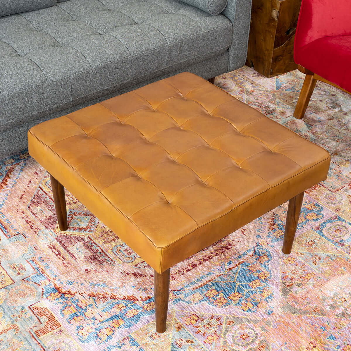 Tufted Solid Wood Leg Ottoman