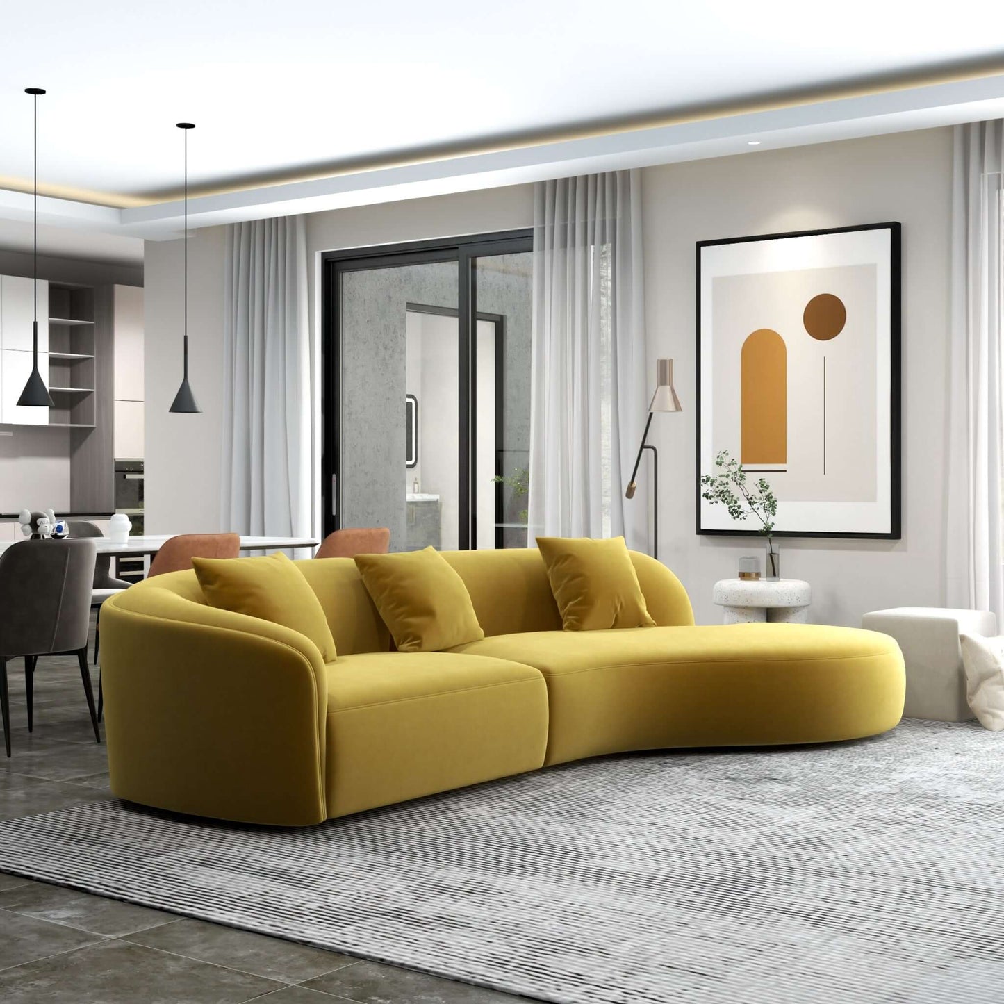 Selena Curved Sectional Sofa Yellow Velvet