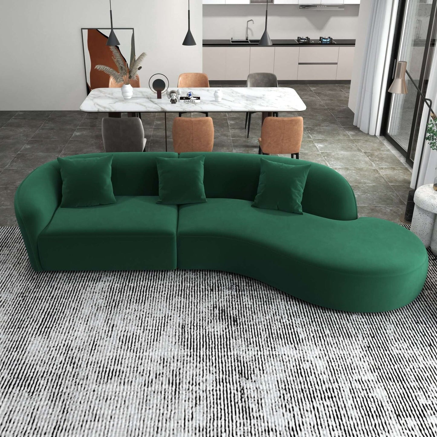 Selena Curved Sectional Sofa Green Velvet