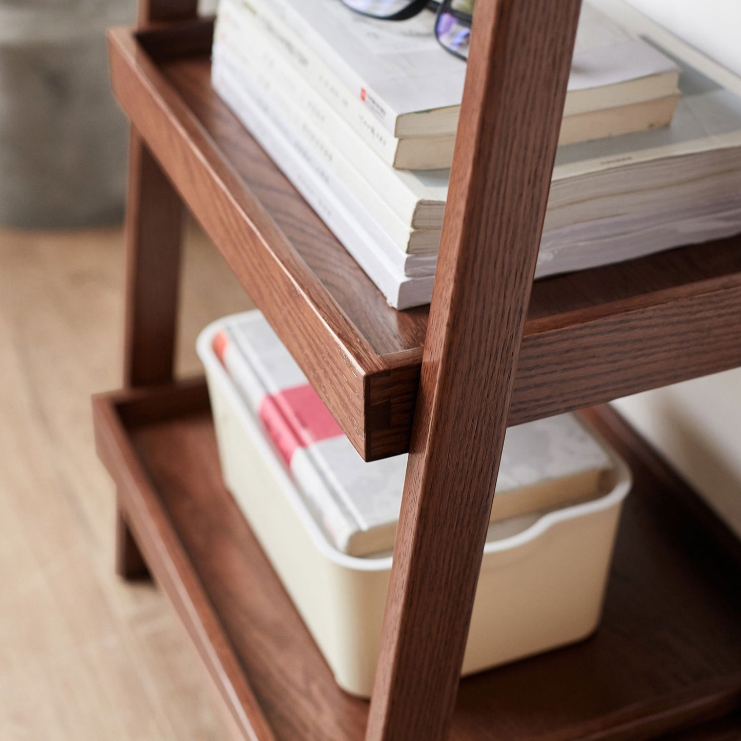 Solid Oak Storage 3-Tier Nightstand, Walnut