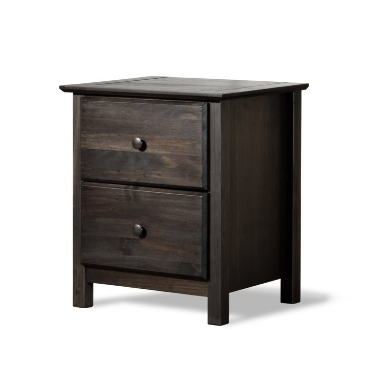 Solid Pine Espresso Wood 2 Drawer Nightstand