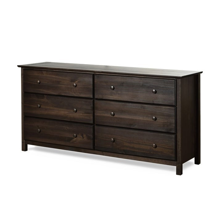 Solid Pine Espresso Wood 6 Drawer Dresser