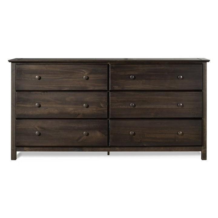 Solid Pine Espresso Wood 6 Drawer Dresser