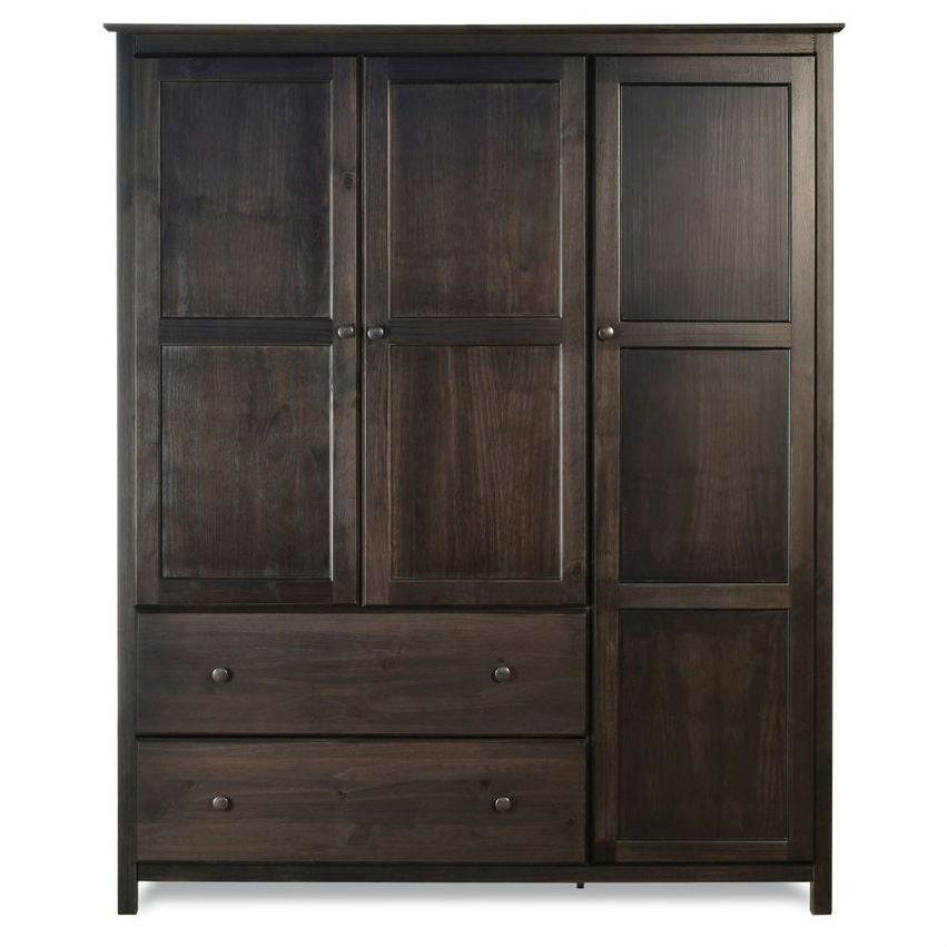 Solid Pine Espresso Wood Bedroom Wardrobe Armoire